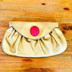 Vineyard Vines metallic Gold Clutch with Pink Accent